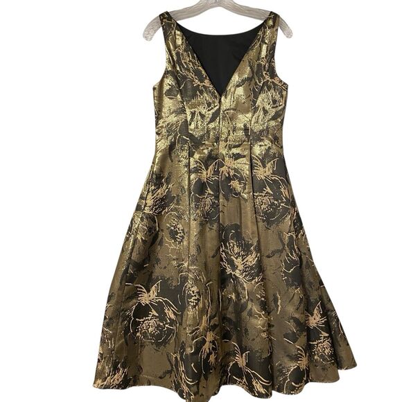 Aidan Mattox Fit & Flare Midi Dress 10 Floral Metallic Party Wedding Fairy Glam - Picture 2 of 10